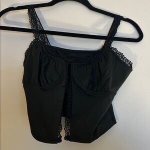 Black Lace Trim Crop Top